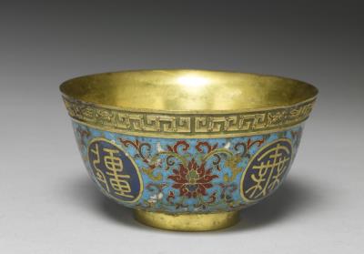 图片[2]-Gilt copper bowl with cloisonne enamel decor and birthday inscriptions “wan shou wu jiang (ten thousand long lives without boundary)”, Qing dynasty (1644-1911)-China Archive